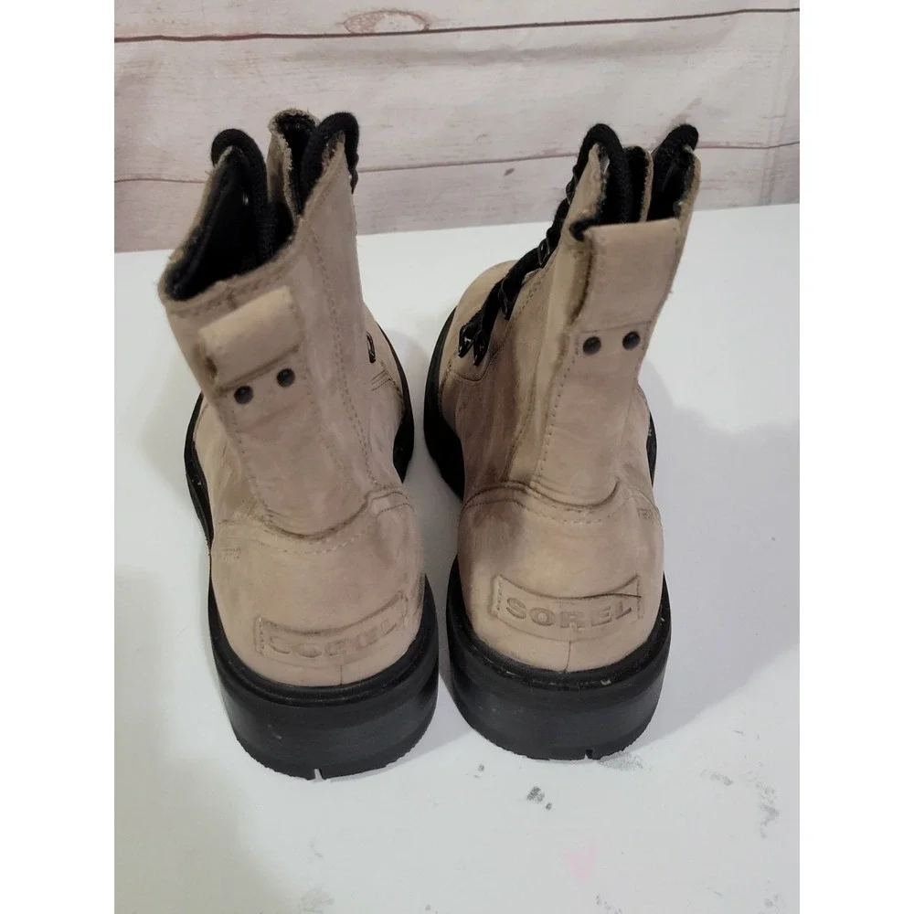 Sorel Lennox Lace Up Boots Womens 9 Tan Black Leather Waterproof Outdoor
